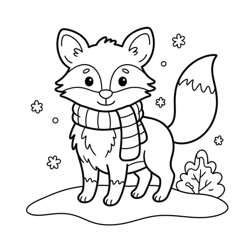 Easy Fox Coloring Page — Wearing a Striped Scarf in the Snow