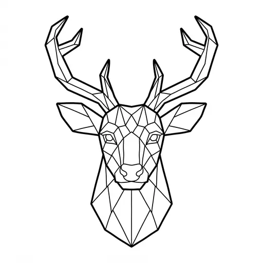 Reindeer Coloring Page for Adults — Geometric Low Poly Head