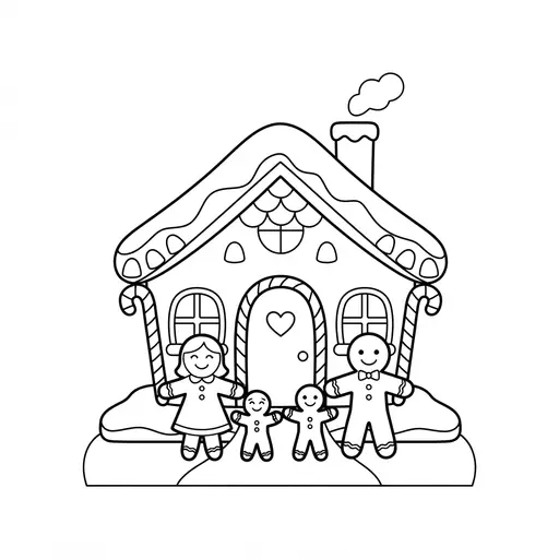Gingerbread House Coloring Page — With Family Outside
