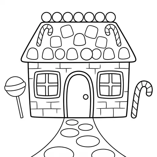 Easy Gingerbread House Coloring Page — Decorated With Candy Roof