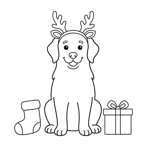 Golden Retriever Coloring Page — Wearing Reindeer Antlers