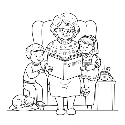 Grandmother Coloring Page — Reading Stories to Children