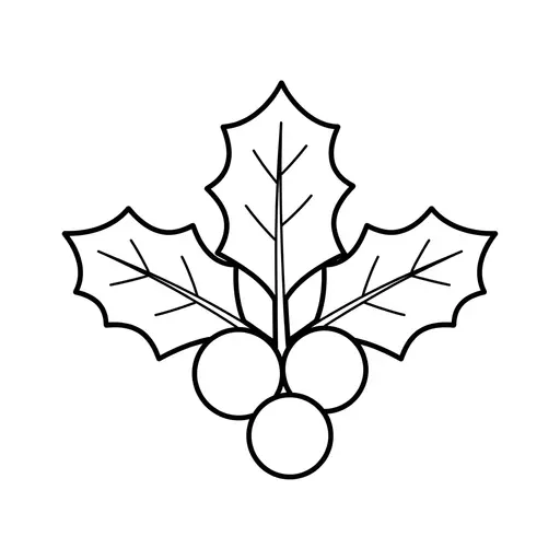 Easy Holly Coloring Page — Simple Leaves with Three Berries