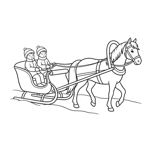 Sleigh Coloring Page — Children Riding in a Sleigh