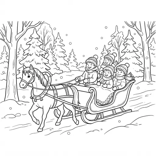 Sleigh Ride Coloring Page for Adults — Through Snowy Woods