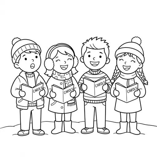 Caroler Coloring Page — Singing With Song Books in the Snow