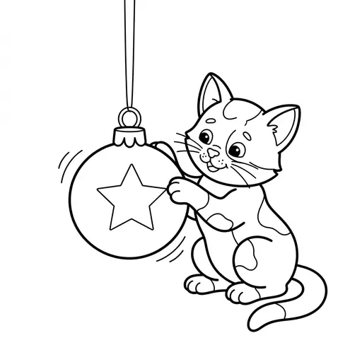 Easy Kitten Coloring Page — Playing With an Ornament