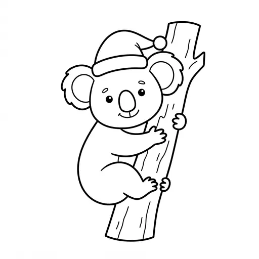 Easy Koala Coloring Page — Wearing a Santa Hat