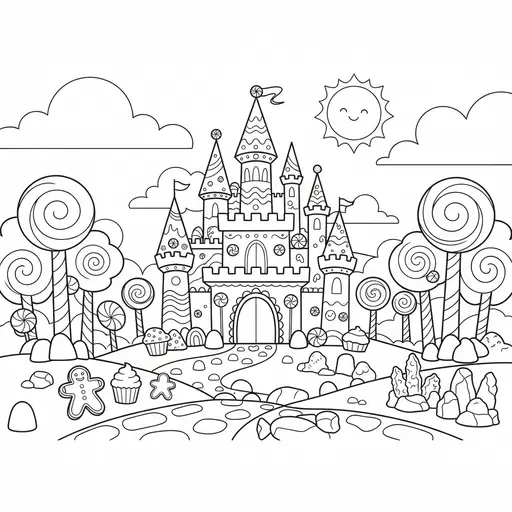 Castle Coloring Page for Adults — Made of Sweets and Candy