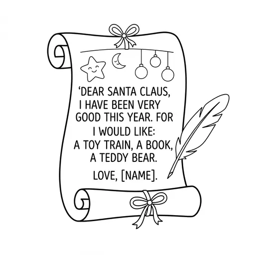 Letter To Santa Coloring Page — On a Scroll With a Feather Pen