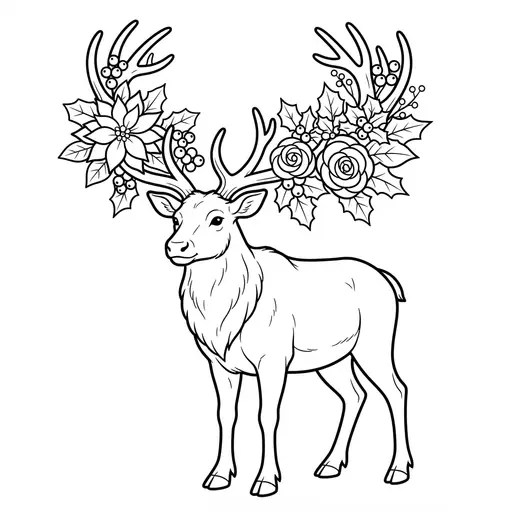 Reindeer Coloring Page for Adults — With Huge Branching Antlers Decorated