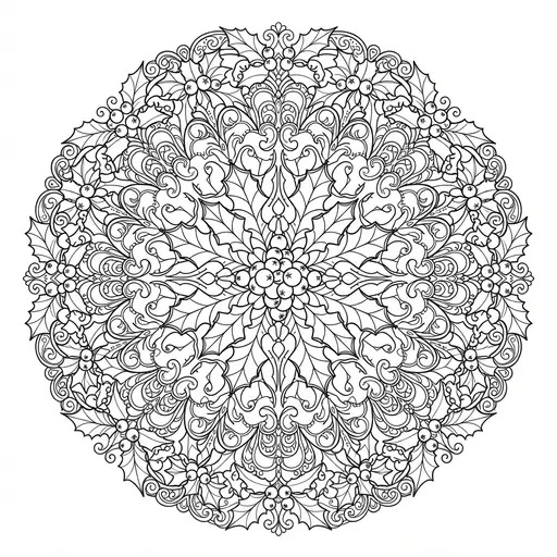 Holly Coloring Page for Adults — Made of Leaves And Berries
