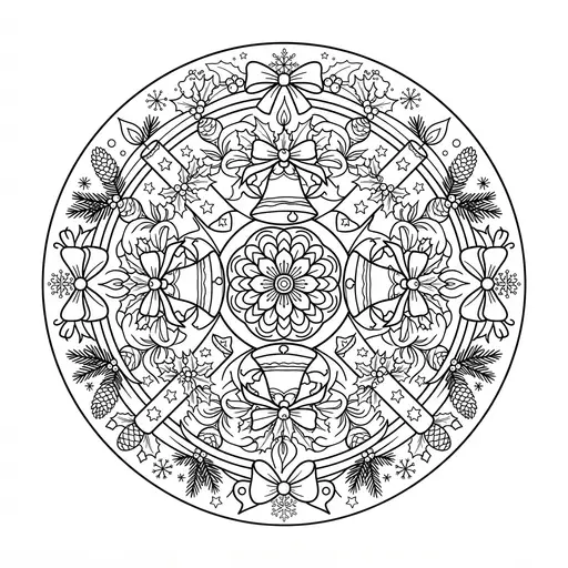 Christmas Bell Coloring Page for Adults — With Candles And Ornaments