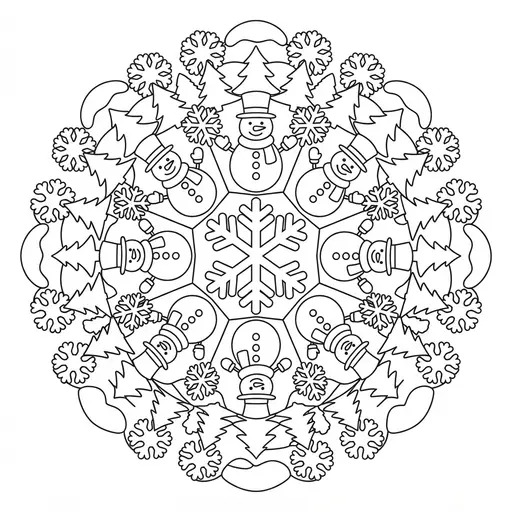 Snowman Coloring Page for Adults — Surrounded By Snowflakes