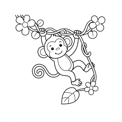 Easy Monkey Coloring Page — Swinging on Holiday Vines