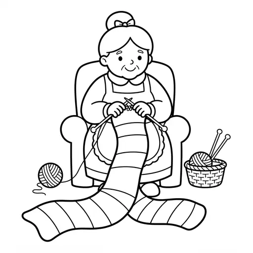Easy Mrs Claus Coloring Page — Knitting a Long Scarf