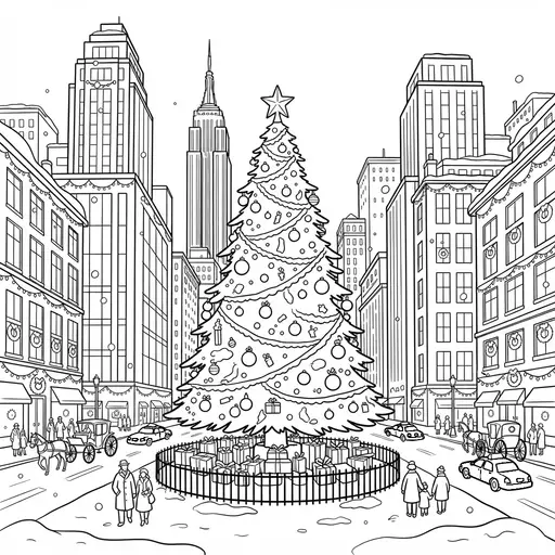 Christmas Tree Coloring Page for Adults — In a City Square