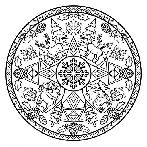 Mandala Coloring Page for Adults — With Pine Trees and Deer