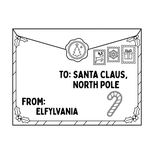 Envelope Coloring Page — With Stamps and a Wax Seal