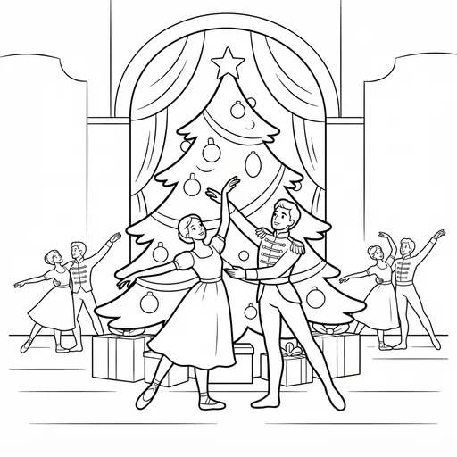 Nutcracker Coloring Page for Adults — Ballet Stage With Dancers