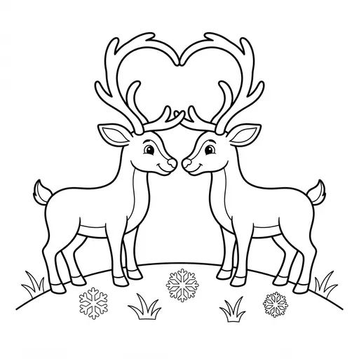 Reindeer Coloring Page for Adults — Facing Each Other With Antlers Forming a Heart