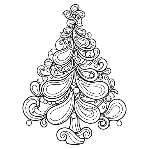 Christmas Tree Coloring Page for Adults — Filled With Paisley Motifs