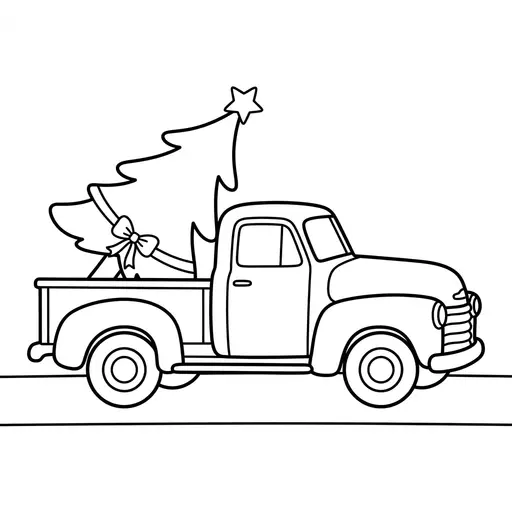 Pickup Truck Coloring Page — Carrying a Christmas Tree