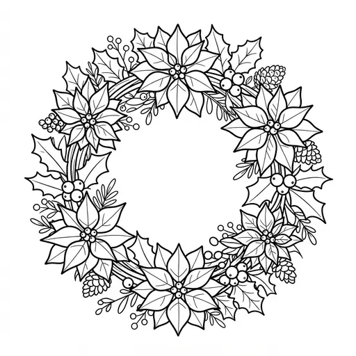 Poinsettia Coloring Page for Adults — Wreath With Holly And Berries