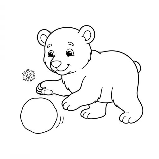 Easy Polar Bear Coloring Page — Cub Playing with a Snowball