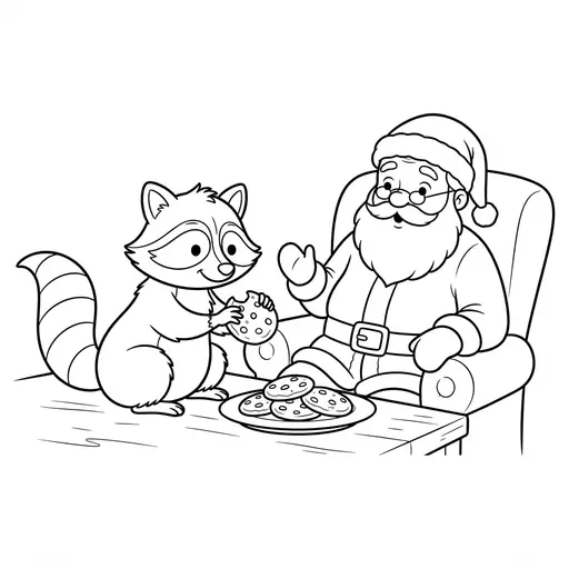 Raccoon Coloring Page — Stealing a Cookie From Santa