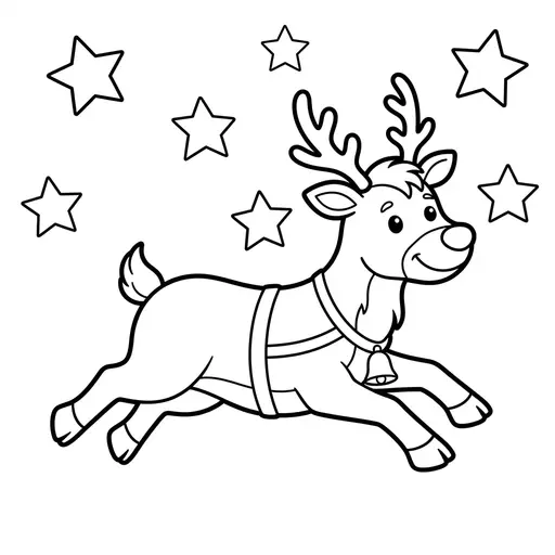 Easy Reindeer Coloring Page — Flying Through the Sky With Stars