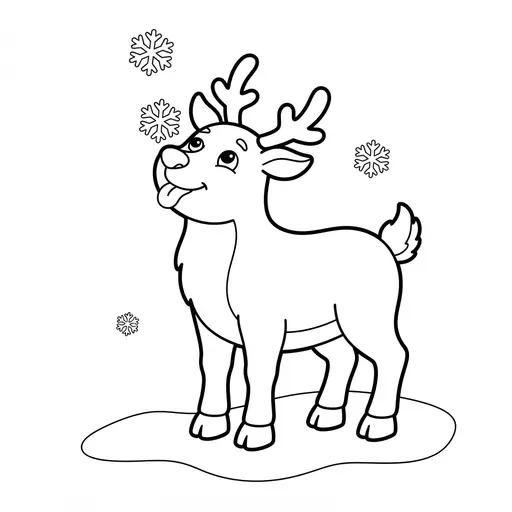 Easy Reindeer Coloring Page — Cute Reindeer Catching Snowflakes