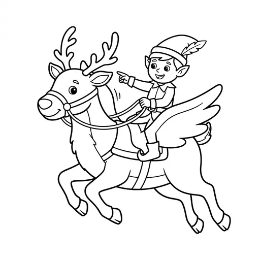 Reindeer Coloring Page — Flying Reindeer And Elf Coach