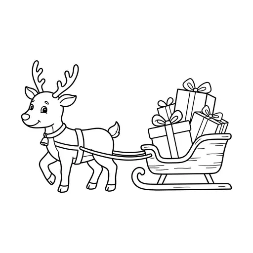 Reindeer Coloring Page — Reindeer Pulling Sleigh Of Gifts