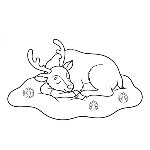 Easy Reindeer Coloring Page — Sleeping Curled Up in the Snow