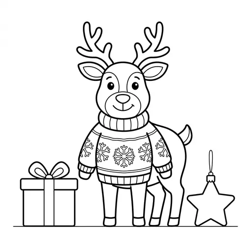 Reindeer Coloring Page — Wearing a Knitted Sweater