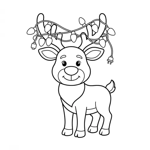 Easy Reindeer Coloring Page — Tangled in Christmas Lights