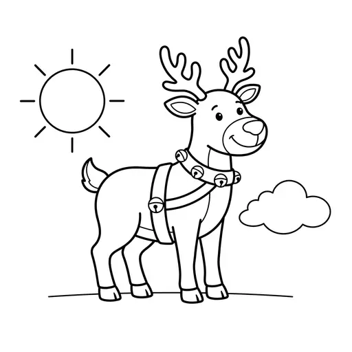 Easy Reindeer Coloring Page — Wearing Jingle Bells