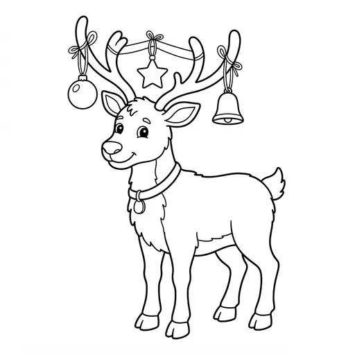 Reindeer Coloring Page — With Ornaments on Antlers