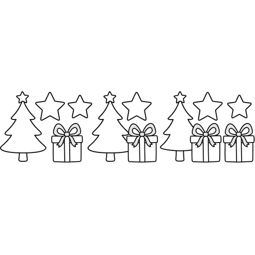 Christmas Tree Coloring Page — Repeating Pattern with Stars and Presents
