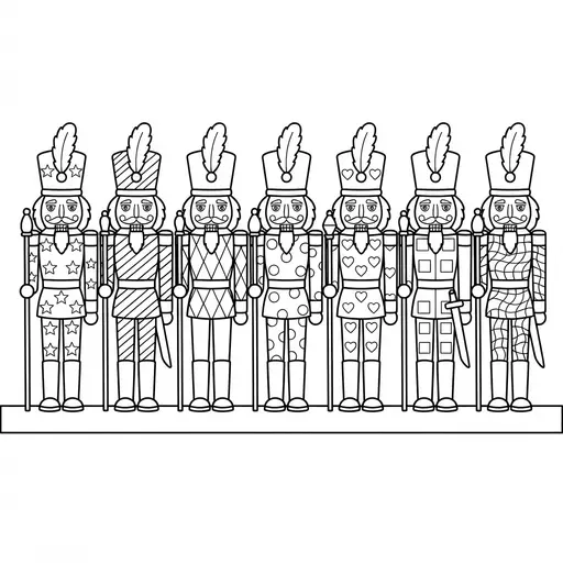 Nutcracker Coloring Page for Adults — Row of Soldiers With Patterned Uniforms