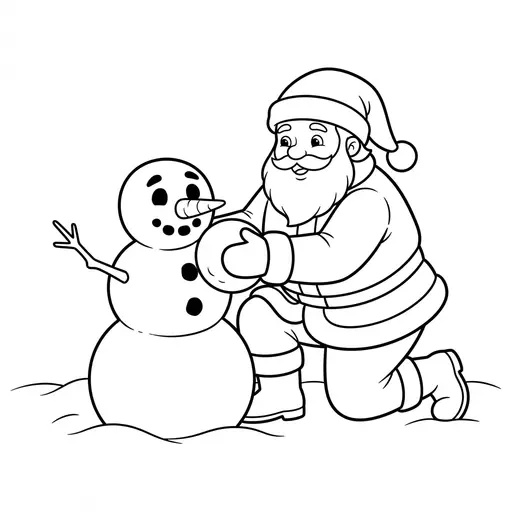 Easy Santa Coloring Page — Building a Snowman With a Carrot Nose