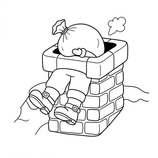 Easy Santa Coloring Page — Stuck in a Brick Chimney