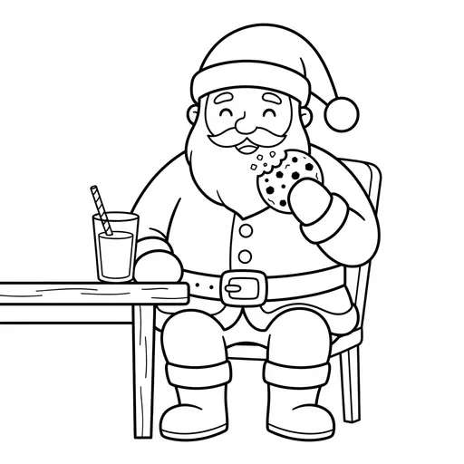 Easy Santa Coloring Page — Eating a Cookie with Milk