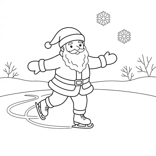 Easy Santa Coloring Page — Ice Skating on a Frozen Pond