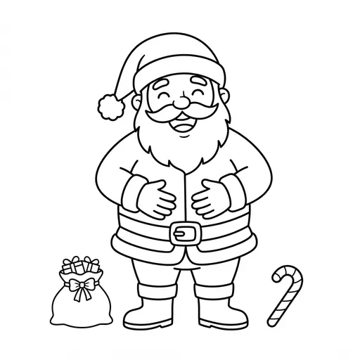 Easy Santa Coloring Page — Laughing With His Hands on His Belly