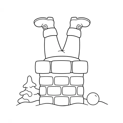 Easy Santa Coloring Page — Stuck Upside Down in a Chimney