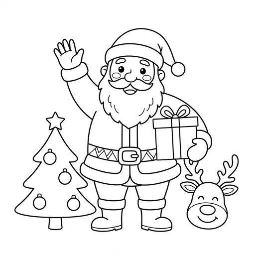 Easy Santa Coloring Page — Waving Hello with a Big Smile