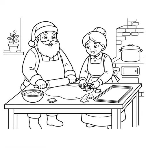 Santa Coloring Page — Baking Cookies With Mrs Claus