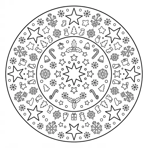 Christmas Mandala Coloring Page — Stars and Snowflakes